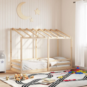 Cama infantil com teto de madeira de pinheiro sólido 75x190 cm D