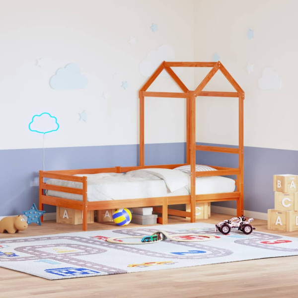 Techo de cama infantil madera maciza marrón 108x70x176.5 cm D