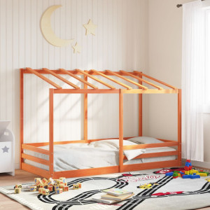 Cama infantil con techo madera maciza pino marrón 80x200 cm D