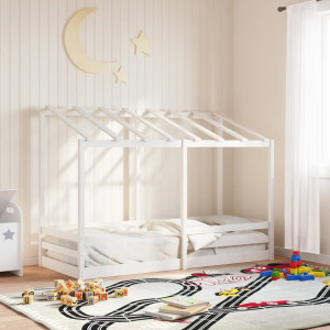 Cama infantil com teto de madeira maciça de pinheiro branco 90x190 cm D