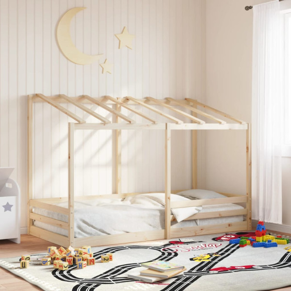 Cama para niños con techo madera maciza de pino 80x200 cm D