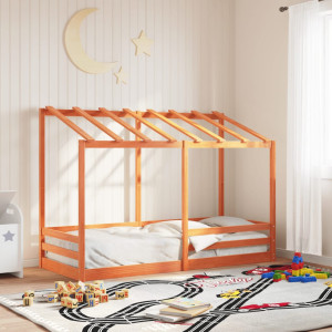 Cama infantil con techo madera maciza pino marrón 90x190 cm D