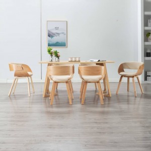 Sillas de comedor 6 uds madera curvada y cuero sintético crema D