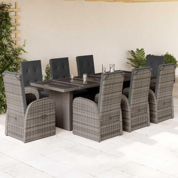 Set comedor jardín 9 pzas y cojines ratán sintético gris D