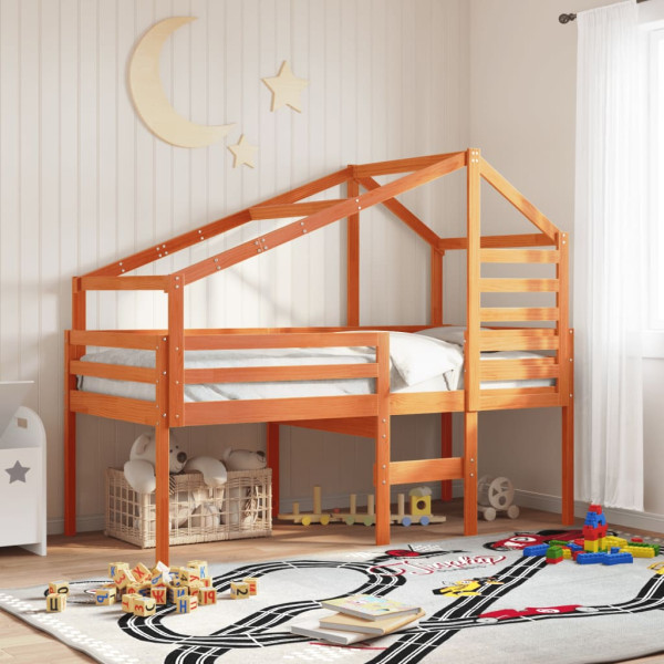 Techo de cama infantil madera maciza pino marrón 198x87x113 cm D