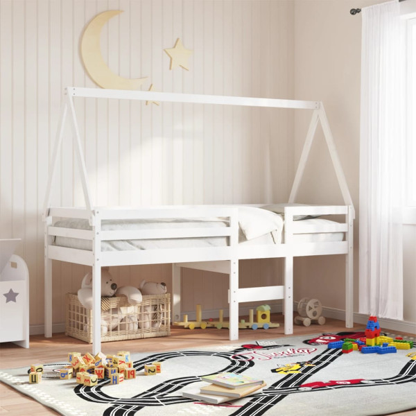 Techo de cama infantil madera maciza pino blanco 199x95.5x88 cm D