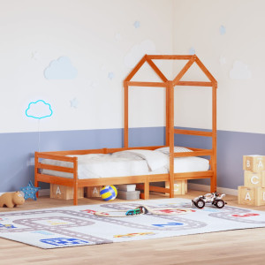 Techo de cama infantil madera maciza marrón 118x70x176.5 cm D