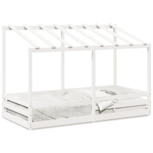 Cama infantil com teto madeira sólida pinheiro branco 100x200 cm D