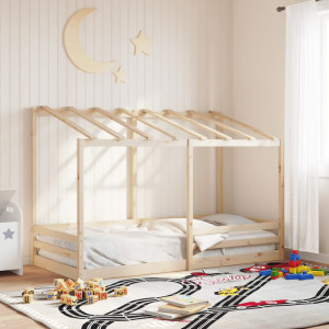 Cama infantil com teto madeira sólida pinheiro branco 80x200 cm D