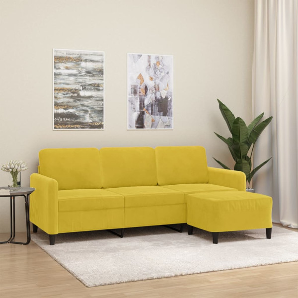 Sofá de 3 lugares com banco de veludo amarelo 180 cm D