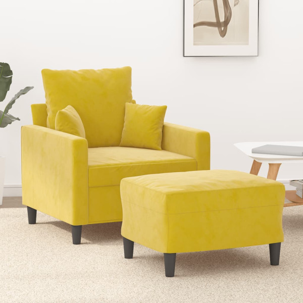 Sillón con taburete terciopelo amarillo 60 cm D