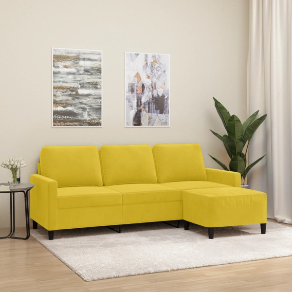 Sofá de 3 lugares com banco de veludo amarelo 180 cm D