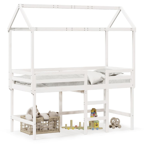 Alta escada cama e teto madeira sólida pinheiro branco 90x190 cm D