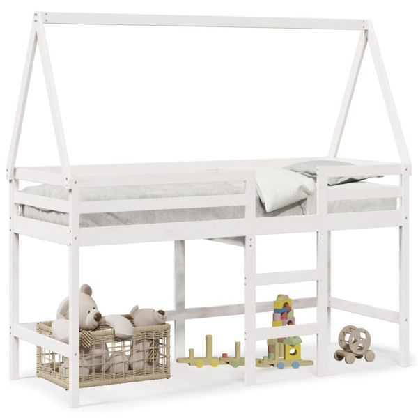 Alta escada cama e teto madeira sólida pinheiro branco 90x190 cm D