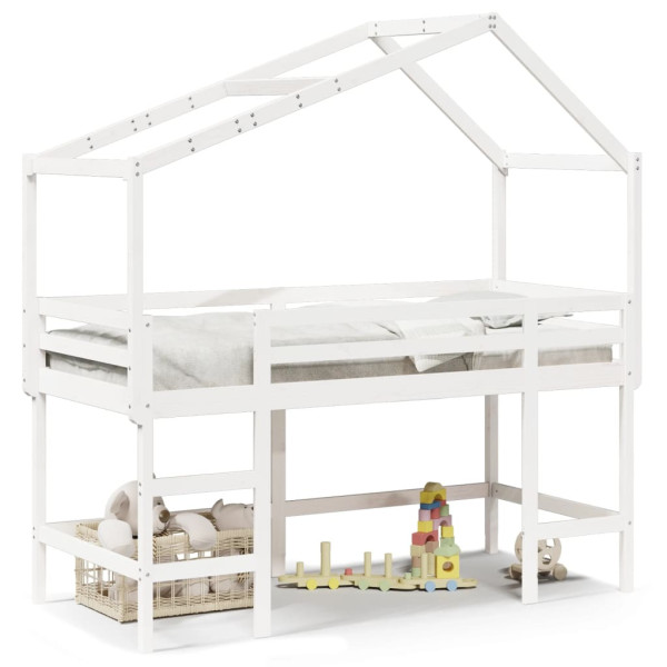 Alta escada cama e teto madeira sólida pinheiro branco 90x190 cm D