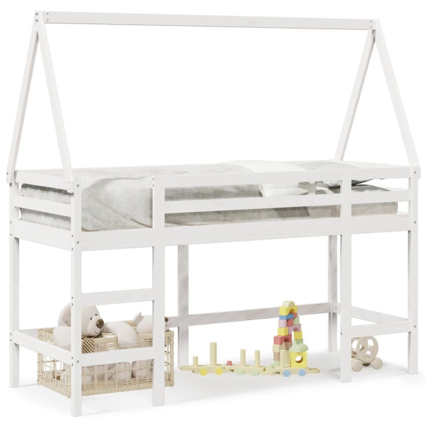 Alta escada cama e teto madeira sólida pinheiro branco 90x190 cm D