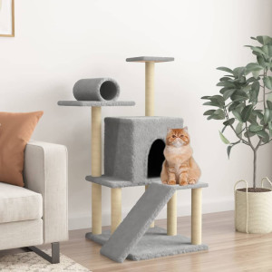 Poste para arranhar gatos com postes de sisal cinza claro 110,5 cm D