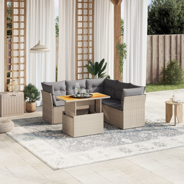 Sofá de jardim com almofadas 5 pcs bege sintético rattan D