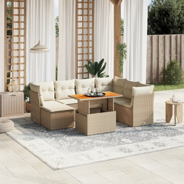 Sofá de jardim com almofadas bege 8 pcs rattan PE D