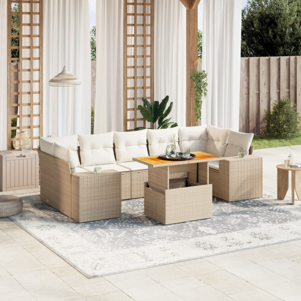 Sofá de jardim com almofadas bege 8 pcs rattan PE D