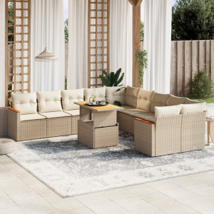 Set de sofás de jardín 11pzas con cojines ratán sintético beige D