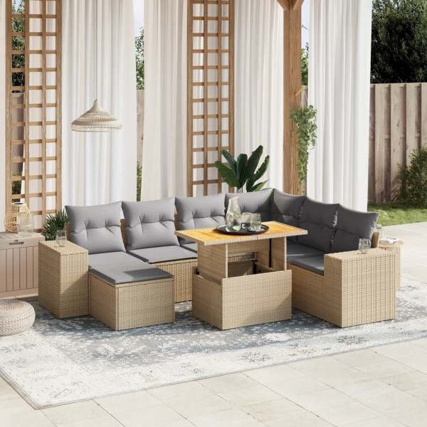 Sofá de jardim com almofadas bege 8 pcs rattan PE D