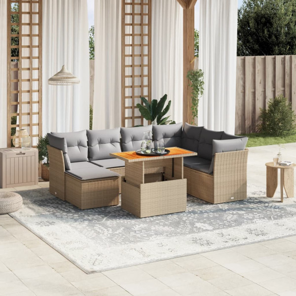 Sofá de jardim com almofadas bege 8 pcs rattan PE D