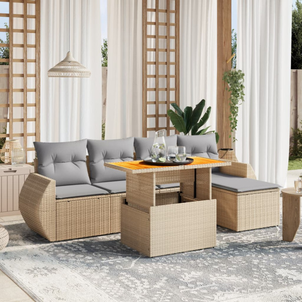 Sofá de jardim com almofadas 6 pcs bege sintético rattan D