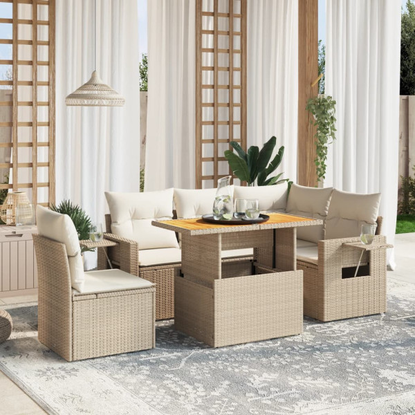 Sofá de jardim com almofadas 6 pcs bege sintético rattan D