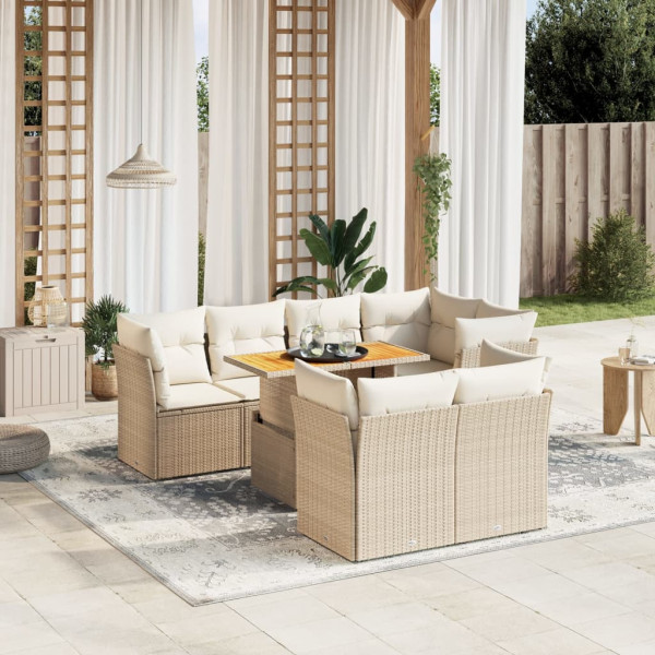 Sofá de jardim com almofadas bege 8 pcs rattan PE D