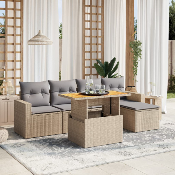 Sofá de jardim com almofadas 6 pcs bege sintético rattan D