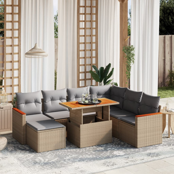 Sofá de jardim com almofadas bege 8 pcs rattan PE D