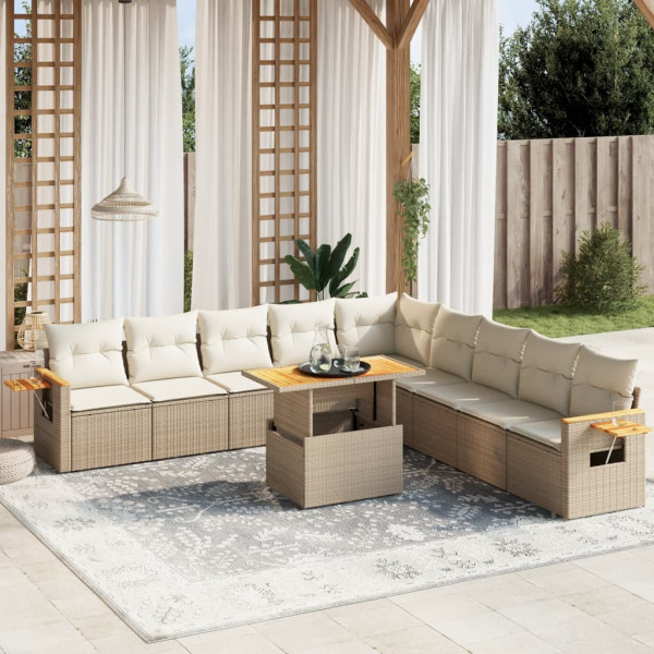 Sofá de jardim de 11 pz com almofadas de rattan sintético bege D