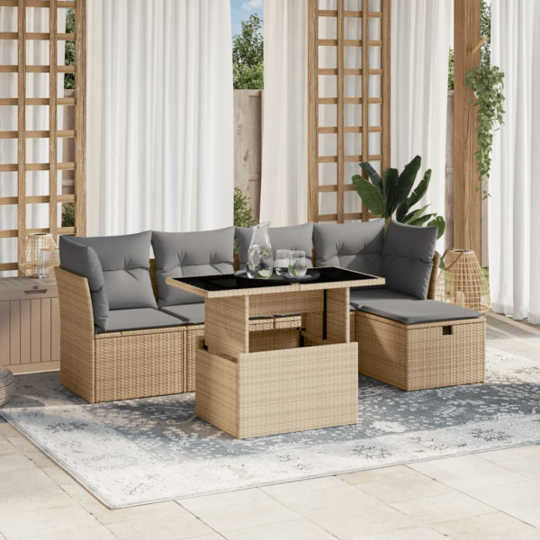 Sofá de jardim com almofadas 6 pcs bege sintético rattan D