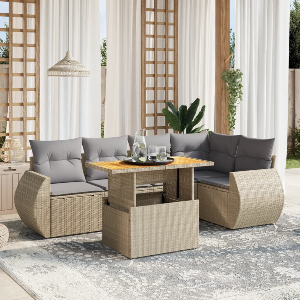 Sofá de jardim com almofadas 6 pcs bege sintético rattan D