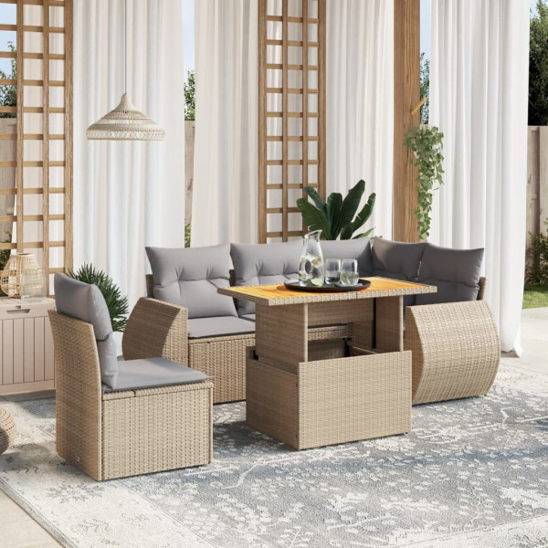 Sofá de jardim com almofadas 6 pcs bege sintético rattan D