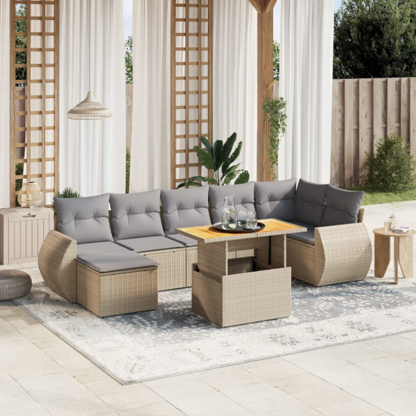 Sofá de jardim com almofadas bege 8 pcs rattan PE D