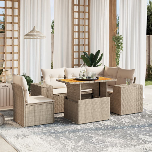 Sofá de jardim com almofadas 6 pcs bege sintético rattan D