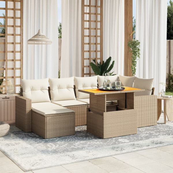 Set de sofás de jardín 11pzas con cojines ratán sintético beige D