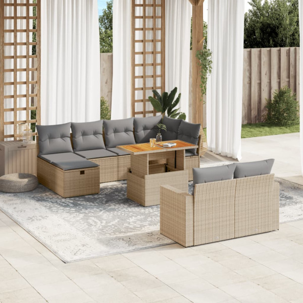 Set de sofás de jardín 11pzas con cojines ratán sintético beige D