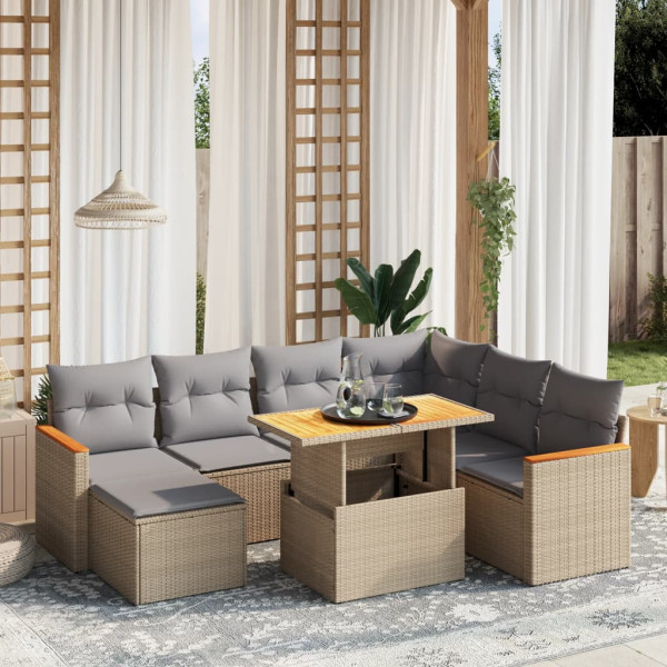 Sofá de jardim com almofadas bege 8 pcs rattan PE D