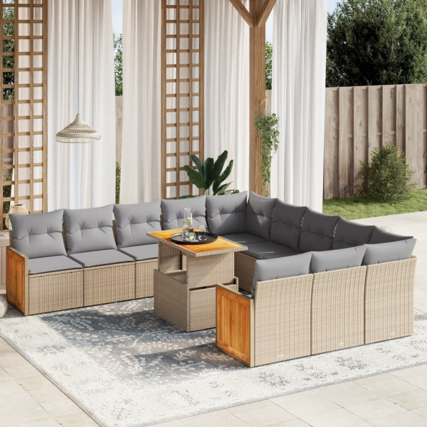 Sofá de jardim de 11 pz com almofadas de rattan sintético bege D