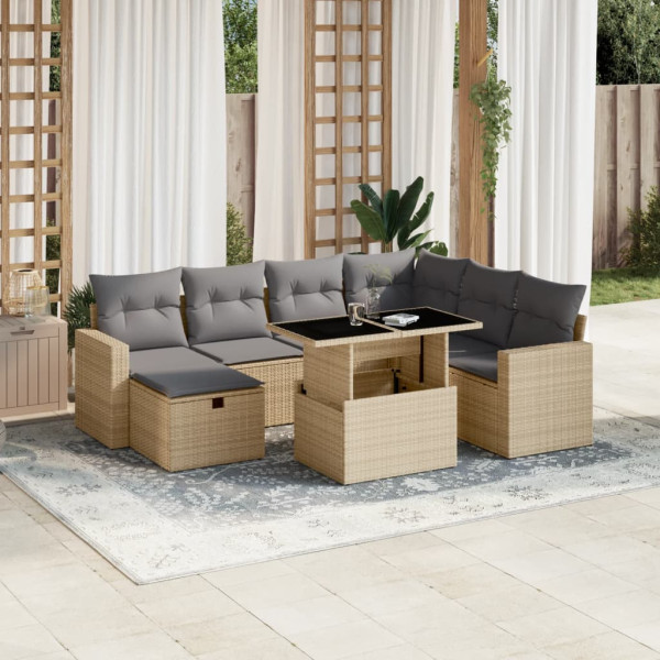 Conjunto de sofás de jardim e almofadas 8 peças bege sintético rattan D