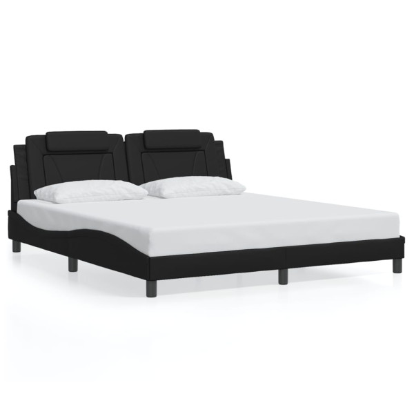 Estructura de cama con luz LED cuero sintético negro 180x200 cm D