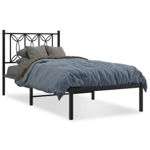 Estructura de cama con cabecero metal negro 90x190 cm D