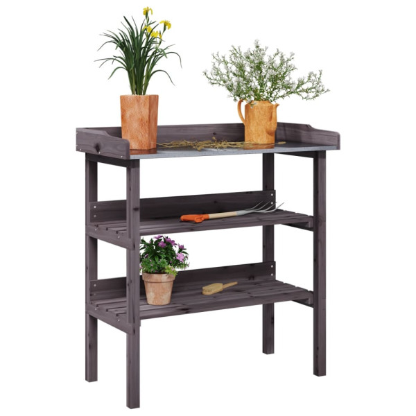 Tabela de plantas com prateleiras de madeira de abeto cinza 78x38x82.5 cm D