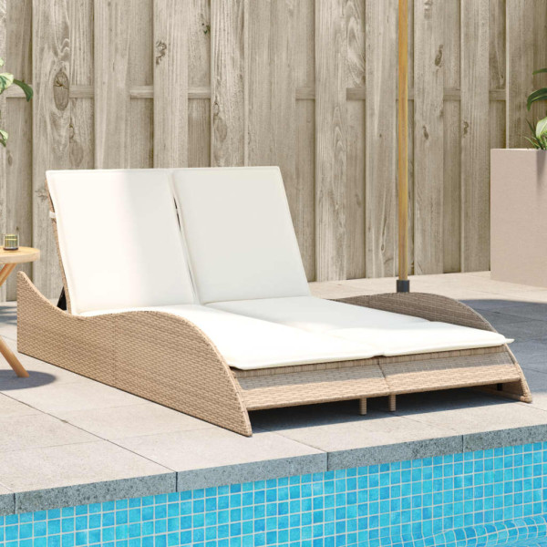 Tumbona com almofadas de rattan sintético bege 114x205x73 cm D