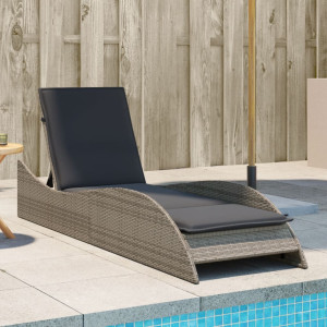 Espreguiçadeira com almofada de rattan sintético cinza 60x205x73 cm D