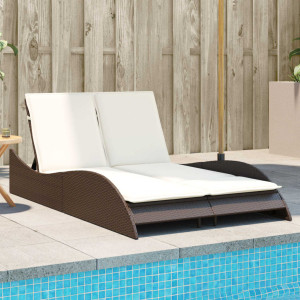 Tumbona com almofadas de rattan sintético marrom 114x205x73 cm D