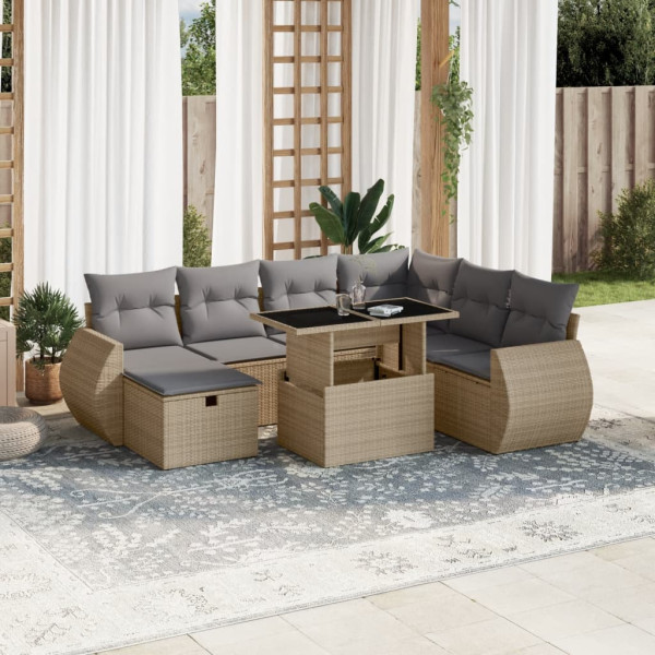 Conjunto de sofás de jardim e almofadas 8 peças bege sintético rattan D